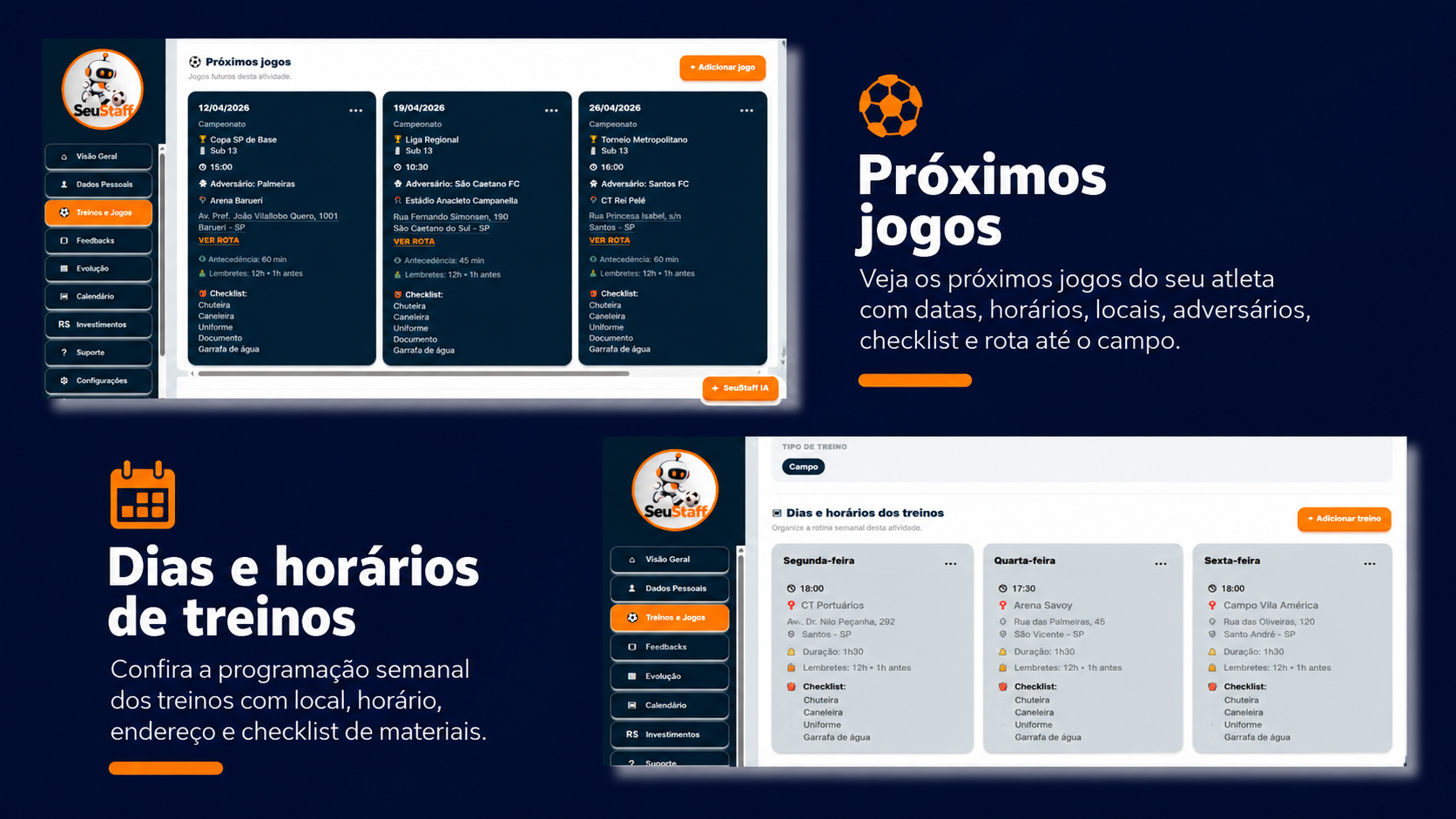 Painel SeuStaff de Jogos e Treinos
